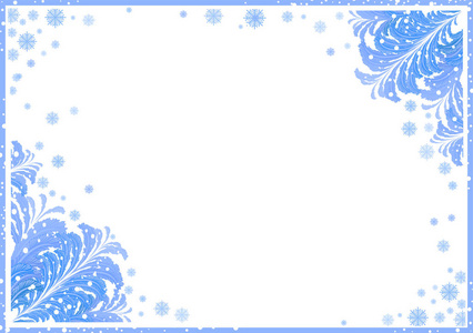 冬季框架与冰模式的角落, 雪花和雪。用于照片公告演示贺卡邀请证书凭证