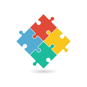 五颜六色的拼图碎片在运动中形成一个正方形. 矢量图照片