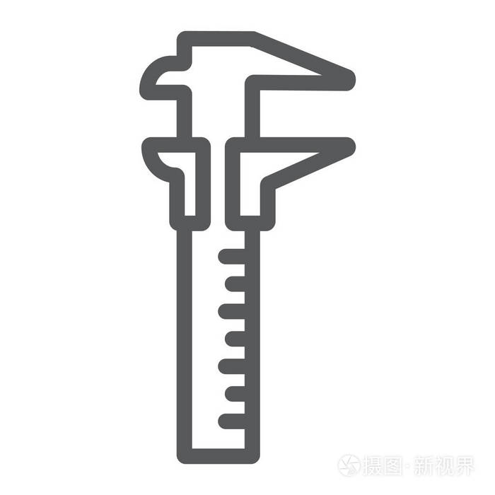 游标卡尺线图标工具和仪器标尺符号矢量图形一个白色背景的线性模式