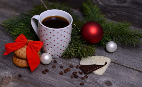 杯咖啡 饼干和巧克力，因为圣诞节