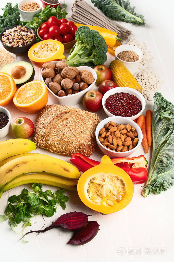 高纤维食物健康均衡的节食理念顶部视图