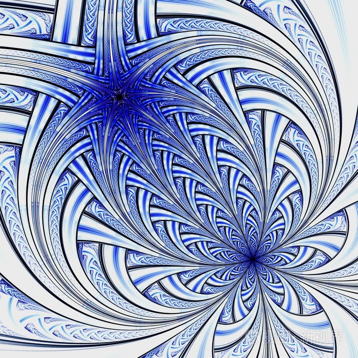 蓝色花光分形数码艺术作品