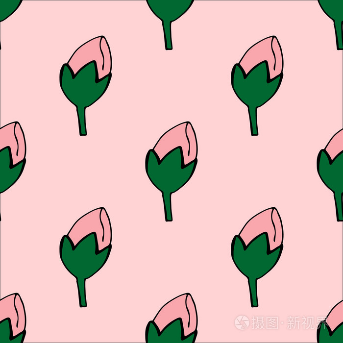 手绘玫瑰花蕾花无缝模式