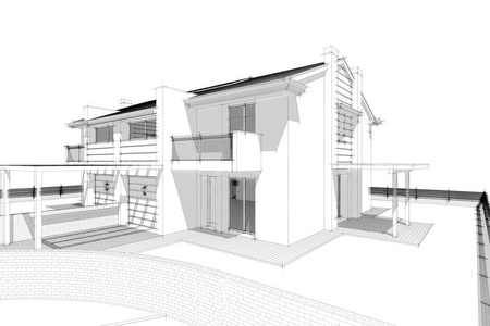 建筑内部和外部，与家具的 3d 建模