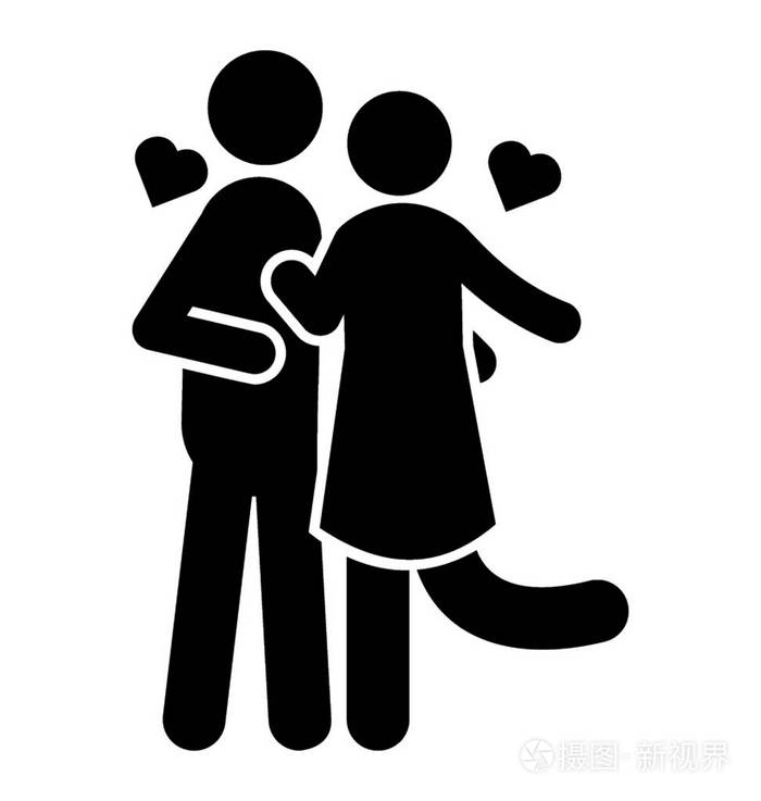 年轻情侣接吻图标向量