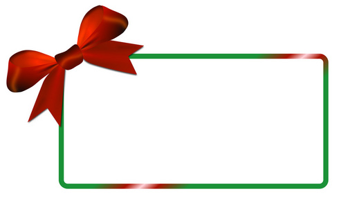 绿色框红色蝴蝶结的圣诞贺卡