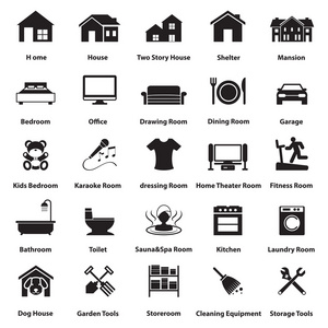 家，房间图标和符号