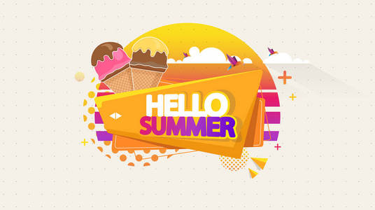 夏季矢量背景。抽象夏天标签与冰淇淋