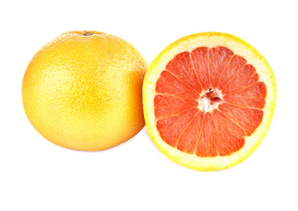 新鲜多汁的葡萄柚, 查出的白色背景