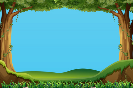 矢量平面卡通插画场一个年轻的女孩躲在森林里梦幻丛林景色澳大利亚的