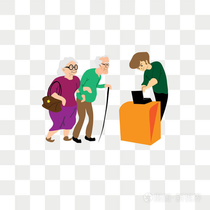 老人等候在队列中的计数器矢量图标隔离在透明背景上, 老人排队等候在