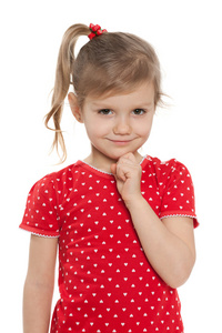 可爱的小女孩，在一件红色的衬衫