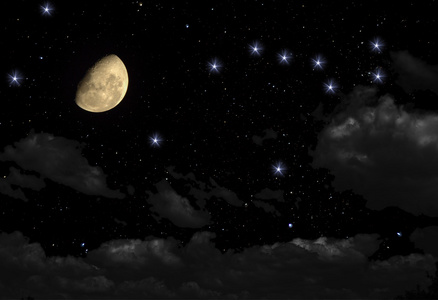 夜晚的天空与星星和月亮