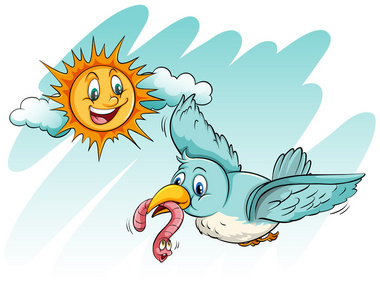 早起的鸟儿捉虫子有虫子的植物可爱的卡通蜜蜂和小虫子.卡片.