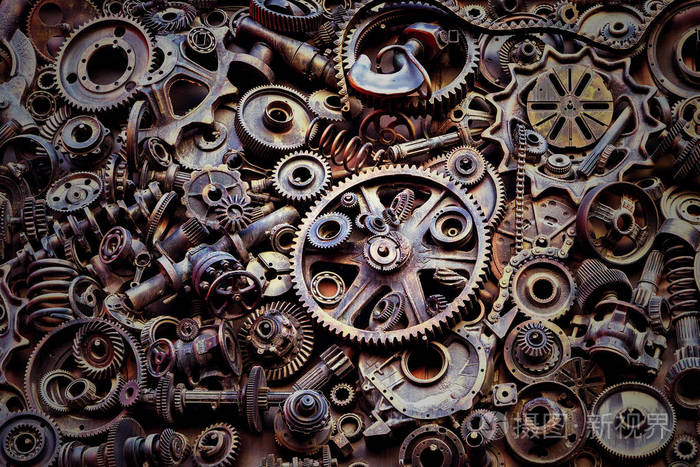 蒸汽朋克质地, 斯诺伊在白色与机械零件, 齿轮, 蒸汽庞克齿轮, 汽车