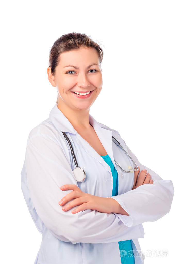 孤立在白色背景上的美丽的女医生