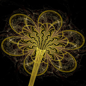 暗黄色的分形花，数码艺术作品