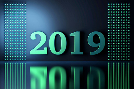 2019个数字, 带有反光球装饰.3d 插图照片