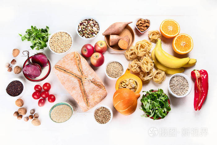 富含碳水化合物的食物健康食品顶部视图