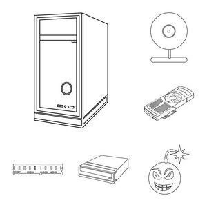 用于设计的集集合中的个人计算机大纲图标。设备和附件矢量符号股票 web 插图