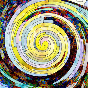 螺旋旋转系列。彩色碎片的彩色玻璃旋涡图案的组成, 适合作为丰富多彩的设计创意艺术和想象项目的背景