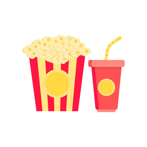 在白色背景下的爆米花图标矢量符号和符号隔离照片