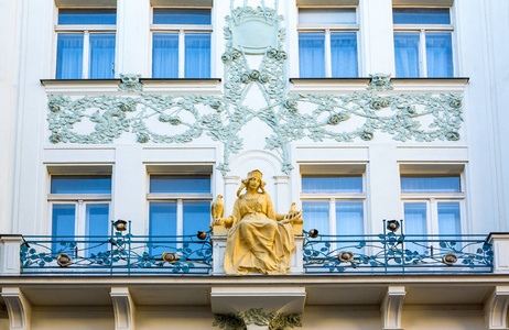 布拉格, 捷克共和国, 在老城区的新艺术风格宫殿的外观