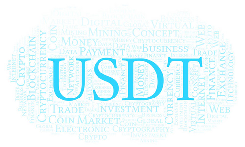 usdtusdt 探测或系绳加密硬币字云。只用文字制作的文字云照片