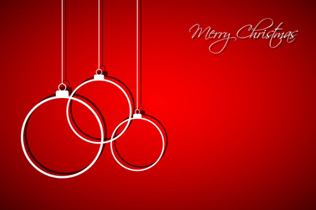 三白色圣诞球在红色背景, 节日贺卡与快活的圣诞节标志, 载体 iilustration