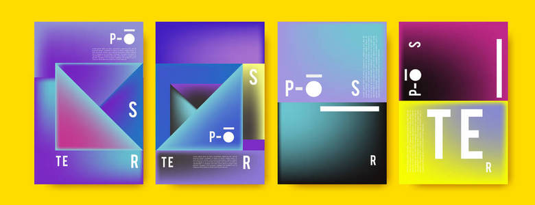 抽象彩色拼贴画海报设计模板。酷的几何和流体覆盖设计