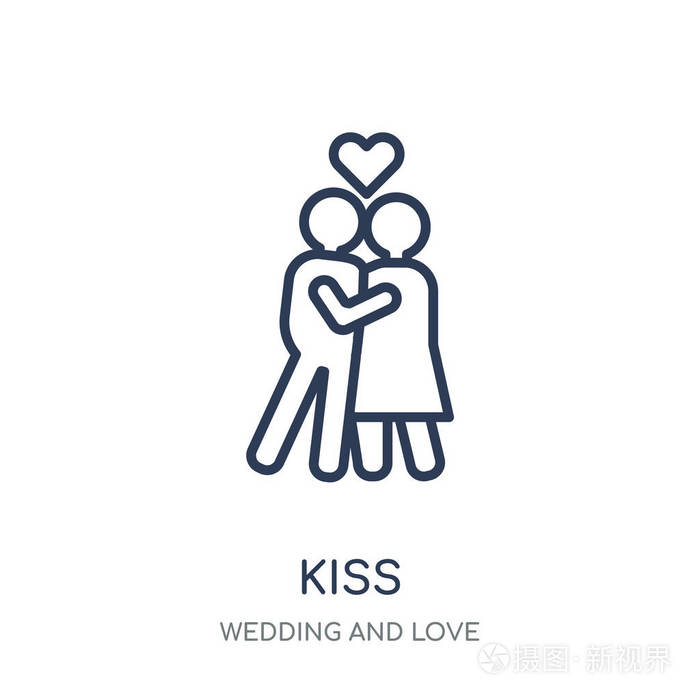 吻 图标。吻线性符号设计从婚礼和爱情收藏。简单的大纲元素向量例证在白色背景