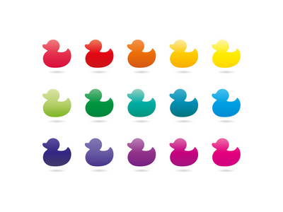 七彩的虹谱鸭图标。动物的象征。矢量图形图模板。白色背景上孤立