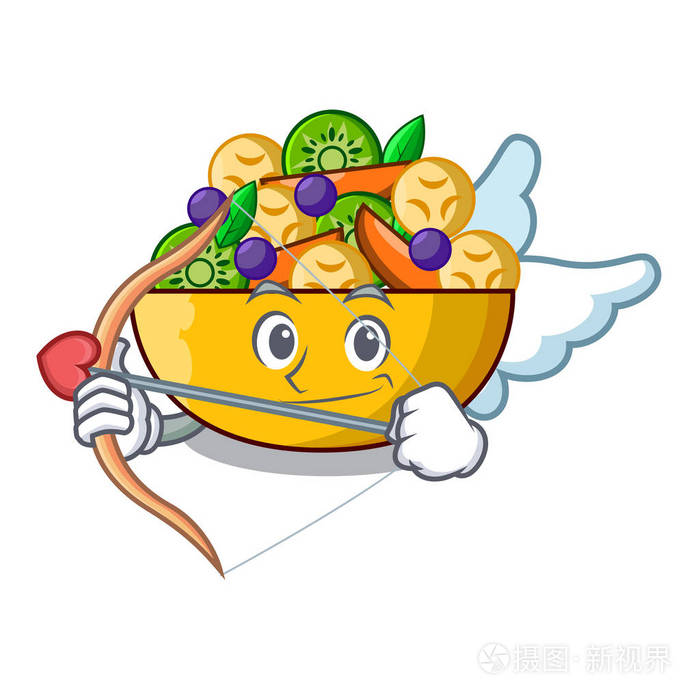 丘比特水果沙拉在玻璃碗卡通矢量插画