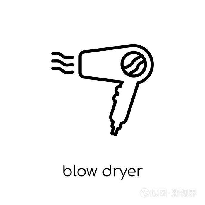 吹风机图标在白色背景从细线电子设备汇集, 概述向量例证插画-正版