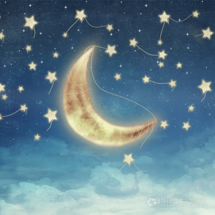 月亮和星星在晚上图