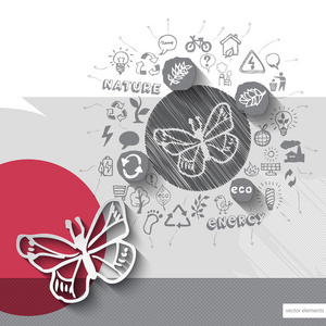 纸和手绘制的蝴蝶会徽与图标背景