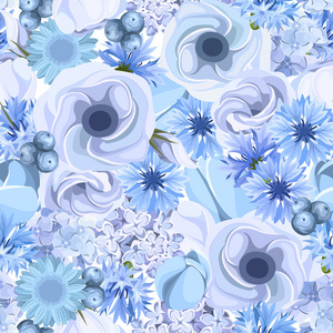 无缝背景与蓝色的花。矢量插画