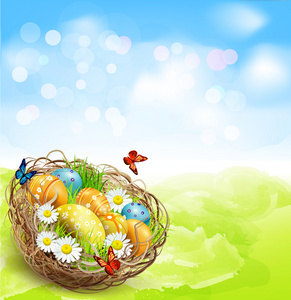 复活节的巢和蛋