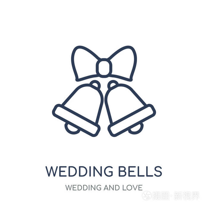 婚礼响铃图标。婚礼响铃线性符号设计从婚礼和爱情收藏。简单的大纲元素向量例证在白色背景