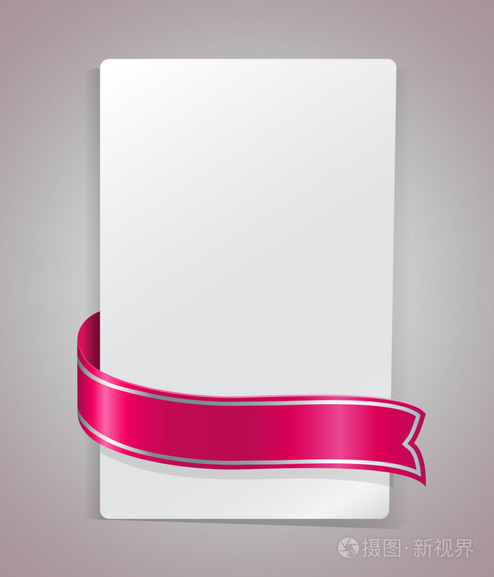 粉红丝带弯曲周围空白纸卡矢量模板
