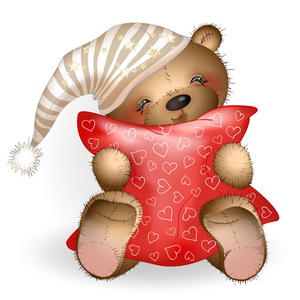 快乐的玩具熊，抱着一个枕头 5