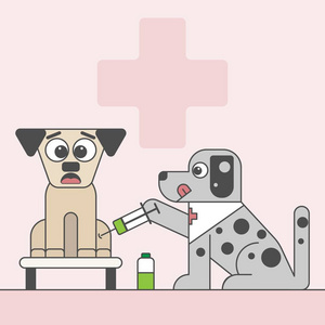 动物兽医医院里一只害怕注射的狗。医生用注射器给病人接种疫苗