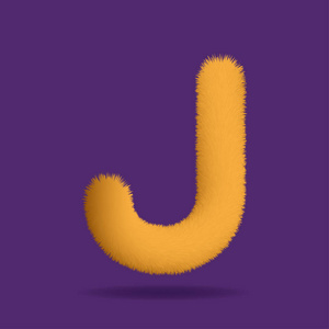 橙色毛皮大写字母 J, 由毛皮纹理组成的字母矢量