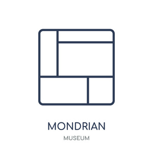 蒙德里安图标。蒙德里安线性符号设计从博物馆收藏。简单的大纲元素向量例证在白色背景