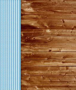 传统的木制背景与蓝白色的桌布