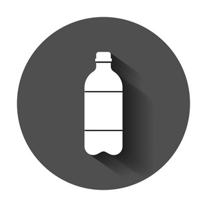 水瓶图标在平面风格.塑料苏打水瓶向量例证与长阴影.