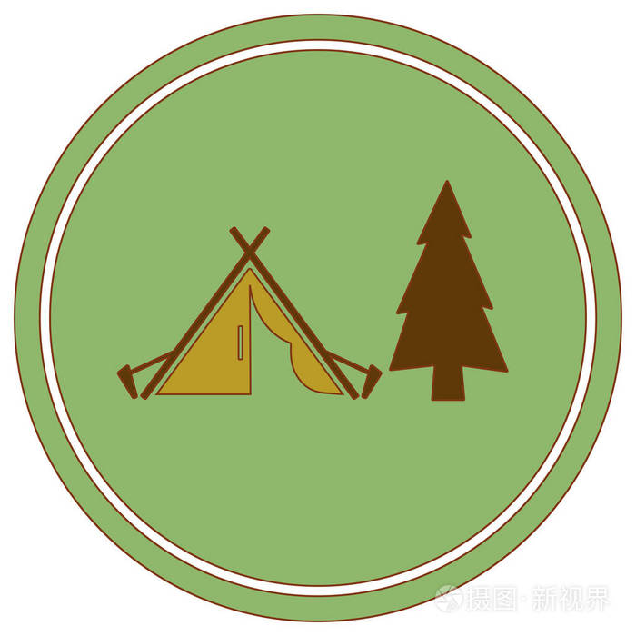 旅游帐篷的程式化图标。矢量图案