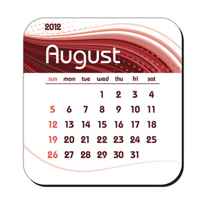 2012 年日历。8 月。eps10