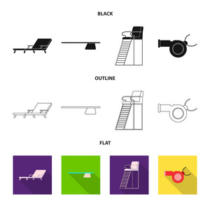 游泳池和游泳标志的矢量设计。收集池和活动矢量图标的股票