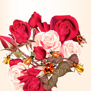 玫瑰与雌鸟花卉图案